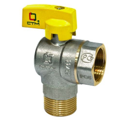 Кран шаровый для газа угловой 3/4" г/г d20 бабочка CTM