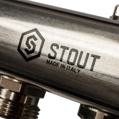 Коллектор из нержавеющей стали для радиаторной разводки STOUT на 12 вых.